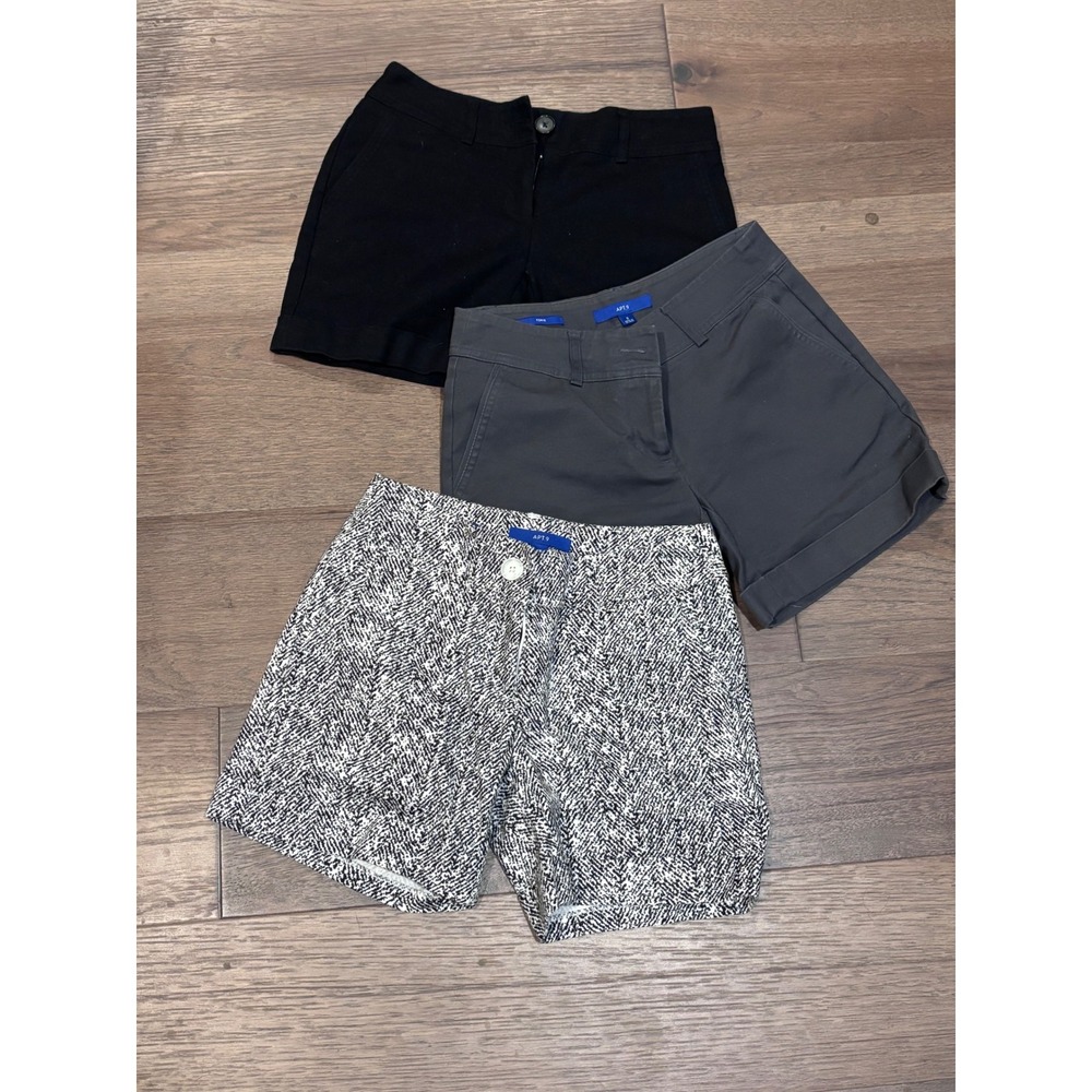 Lot of 3 Apt. 9 Torie Chino Shorts Size 0 Black Gray Herringbone Cuffed Hem
